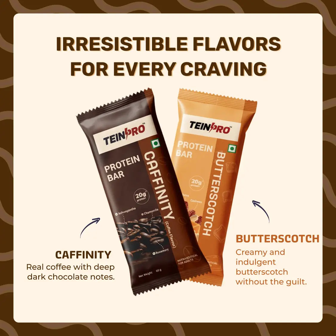 TeinPro Assorted Protein Bars – Caffinity & Butterscotch | 60g Each | 20g Protein | Pack of 6