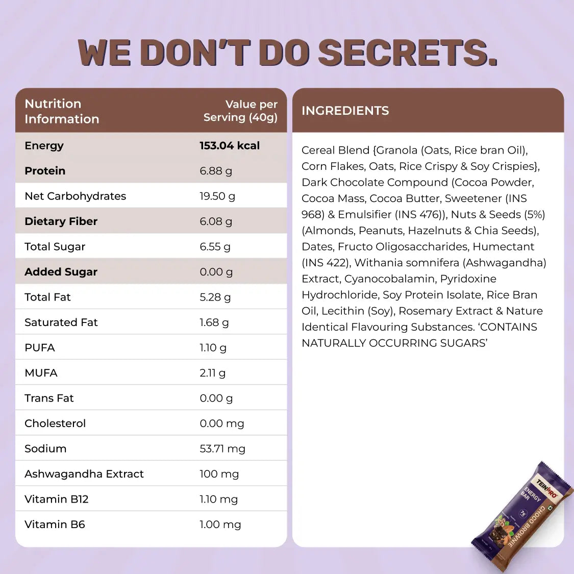 TeinPro Energy Bar – Choco Brownie | Pack of 4