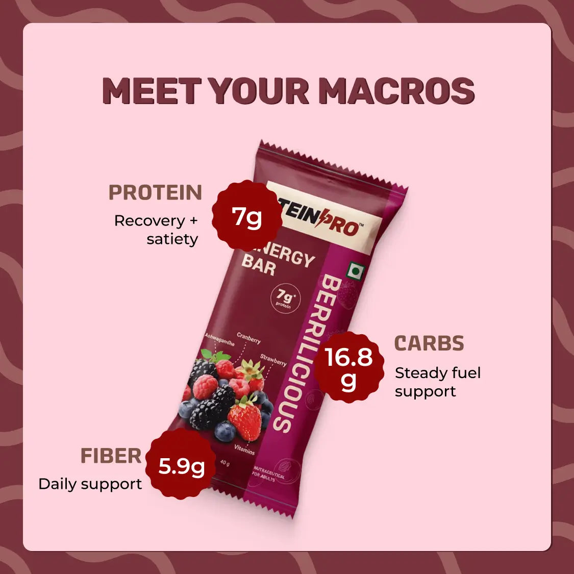 TeinPro Energy Bar – Berrilicious (Berry Flavor) | Pack of 4