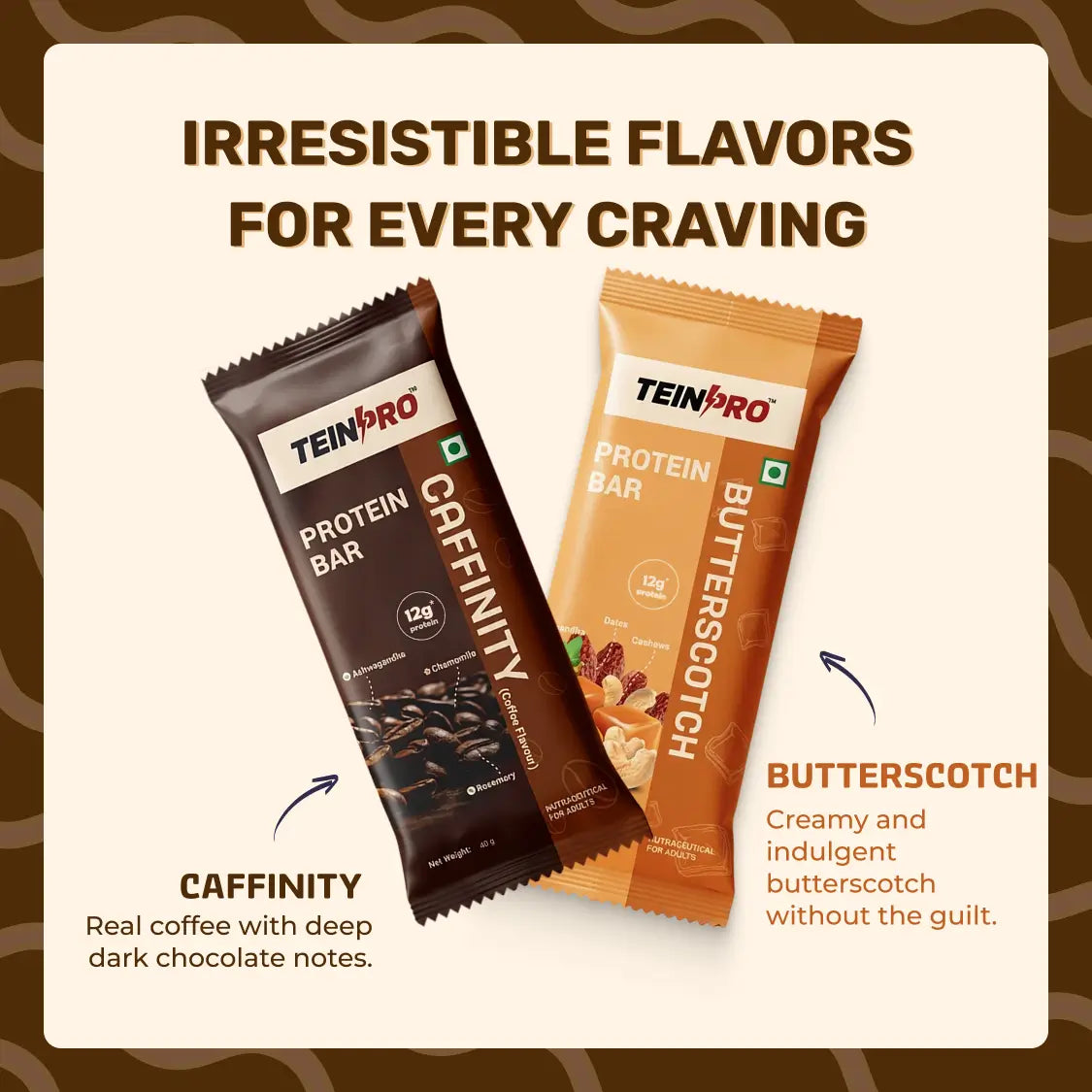 TeinPro Assorted Protein Bars – Caffinity & Butterscotch | 40g Each | 12g Protein | Pack of 6