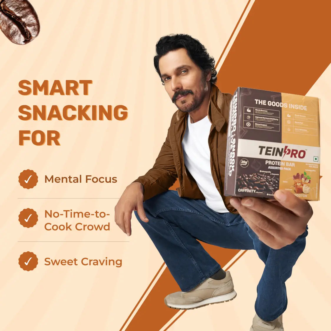 TeinPro Assorted Protein Bars – Caffinity & Butterscotch | 60g Each | 20g Protein | Pack of 6