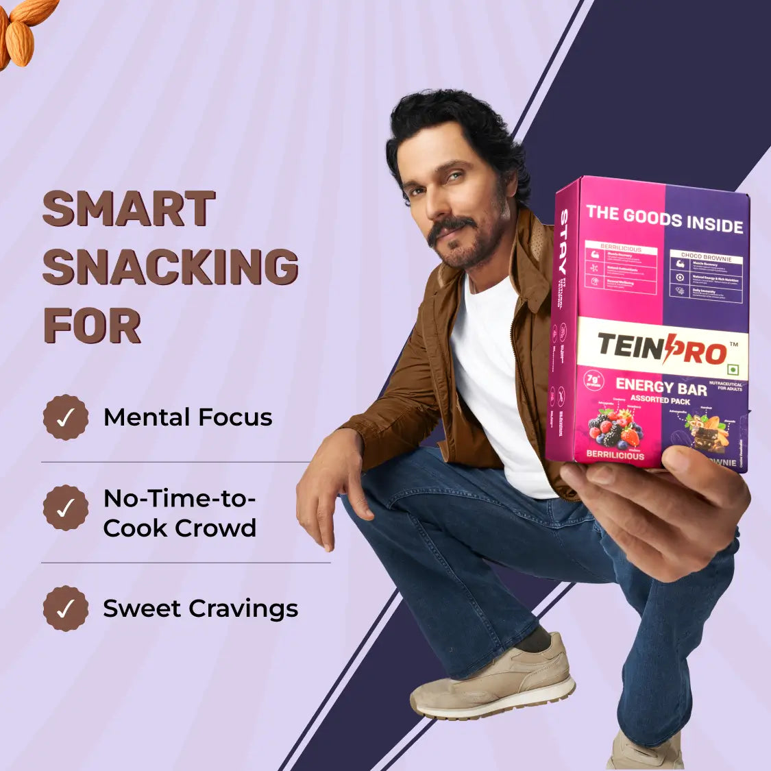 TeinPro Assorted Energy Bars – Berrilicious & Choco Brownie | 40g Each | 7g Protein | Pack of 6