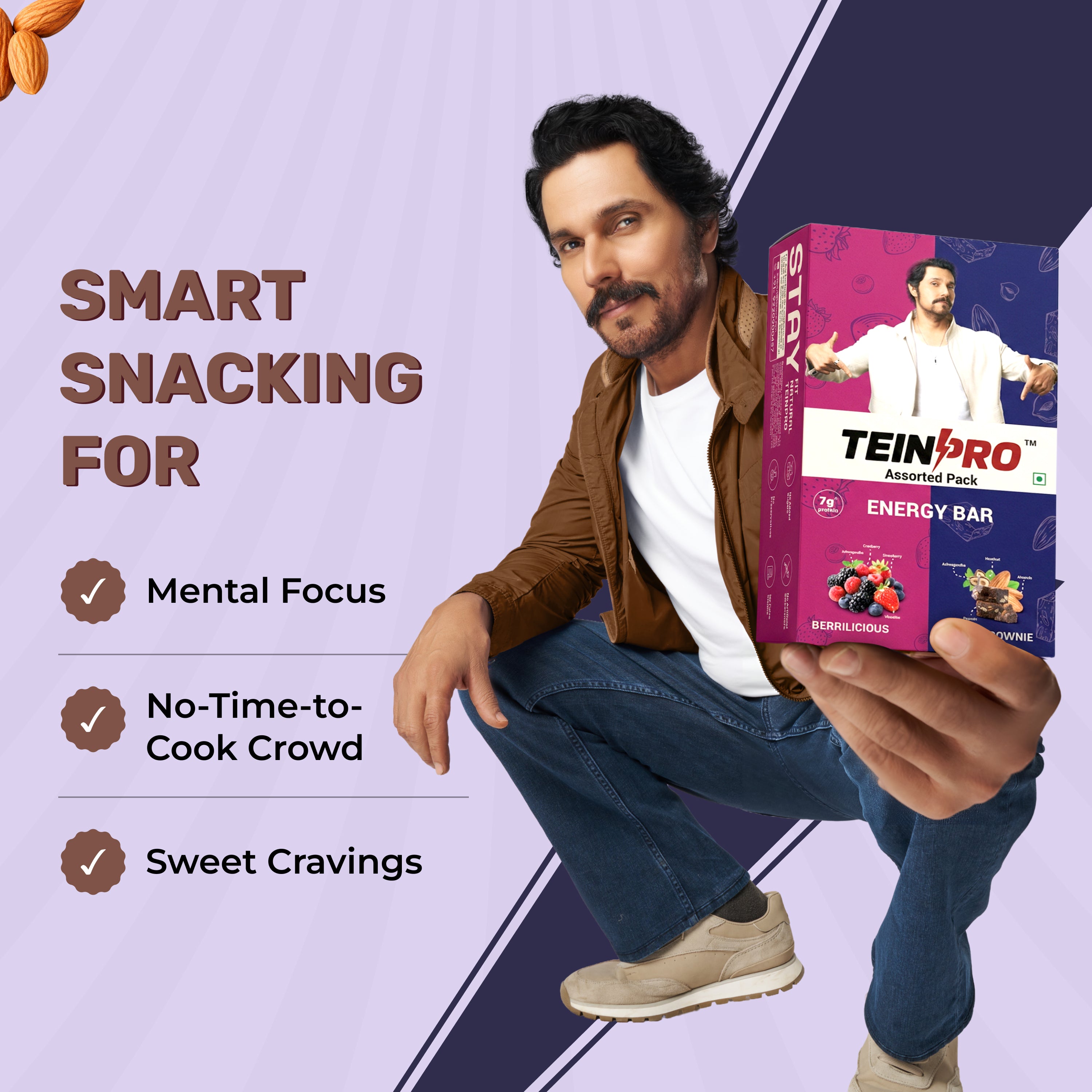 TeinPro Assorted Energy Bars – Berrilicious & Choco Brownie | 40g Each | 7g Protein | Pack of 6