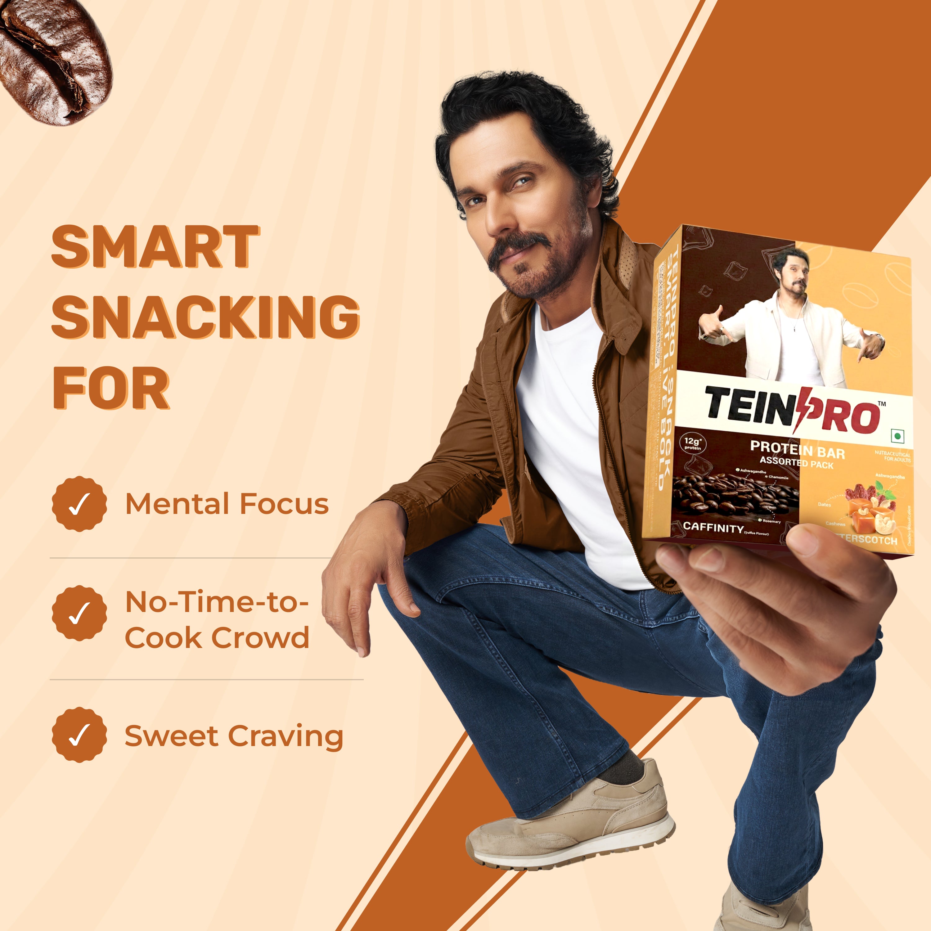 TeinPro Assorted Protein Bars – Caffinity & Butterscotch | 40g Each | 12g Protein | Pack of 6