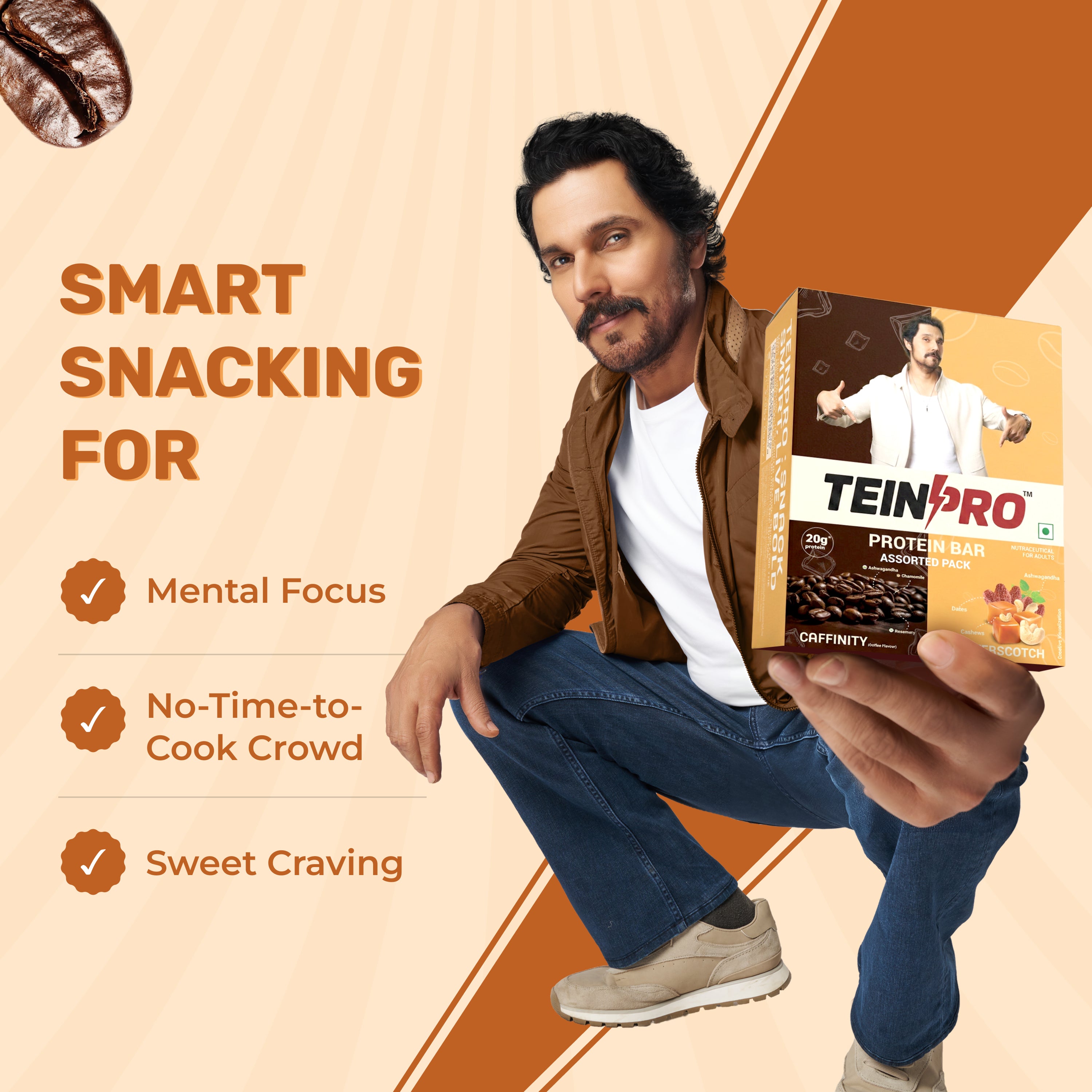 TeinPro Assorted Protein Bars – Caffinity & Butterscotch | 60g Each | 20g Protein | Pack of 6