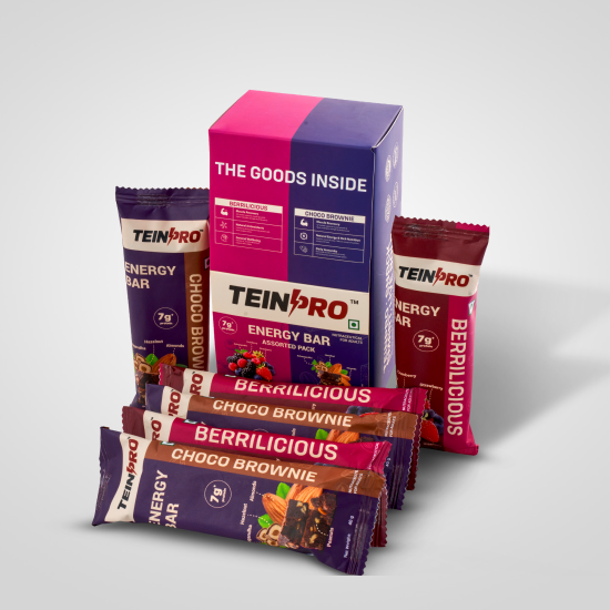 TeinPro Assorted Energy Bars – Berrilicious & Choco Brownie | 40g Each | 7g Protein | Pack of 6