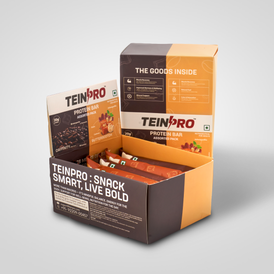 TeinPro Assorted Protein Bars – Caffinity & Butterscotch | 60g Each | 20g Protein | Pack of 6