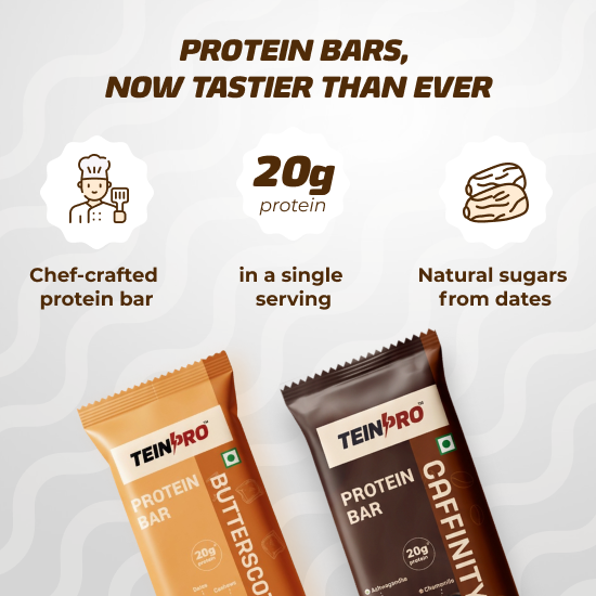 TeinPro Assorted Protein Bars – Caffinity & Butterscotch | 60g Each | 20g Protein | Pack of 6